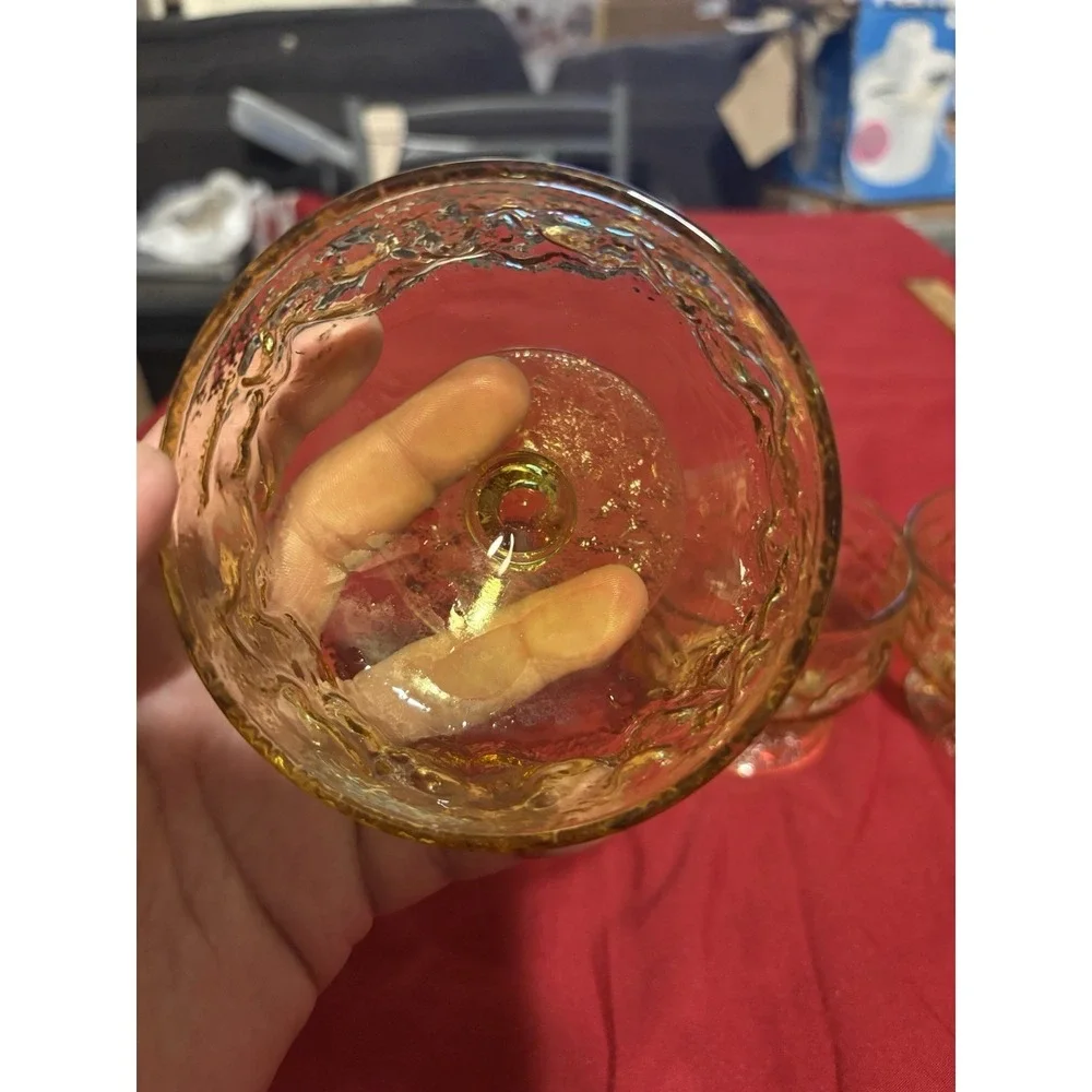 Vintage Amber Glass Dessert Bowls Sherbet Cups Set of 3 Indiana Milano Textured
